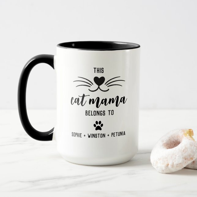 Caneca Gato Mama Bonito Presente Para Nome Personalizado  (Com Donut)