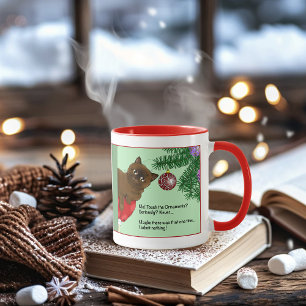 Caneca Gato Marrom de Natal Verde Divertido Humor