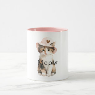 Caneca Gato Miau Rosa Chapéu Coração