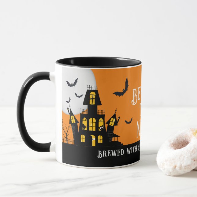 Caneca Gato Negro Bat Vampiro do Halloween (Com Donut)