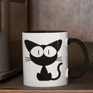 Caneca Gato negro com cauda no ar Olhos grandes