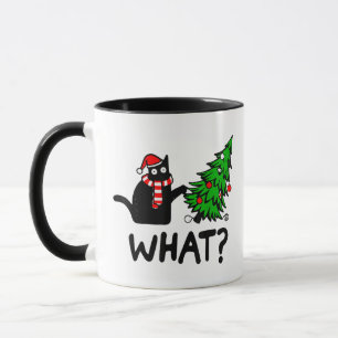 Caneca Gato Negro Engraçado Presente Empurrando Árvore De