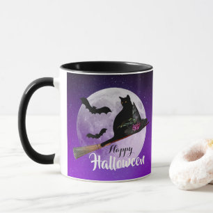 Caneca Gato Negro Halloween na Lua Cheia