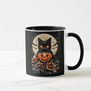 Caneca Gato Negro, Lua e Abóbora do Halloween
