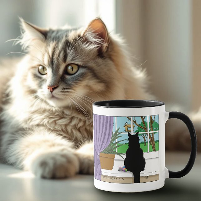 Caneca Gato Negro Olhando Para A Janela (Criador carregado)