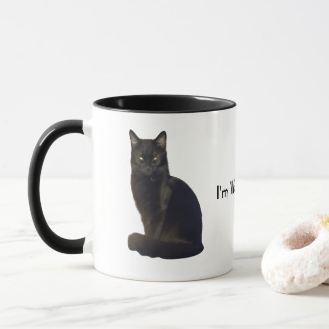 Caneca Gato Negro Olhos Estrelados | Estou te observando  (Com Donut)