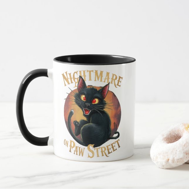 Caneca Gato Negro onde o horror encontra fantasia (Com Donut)