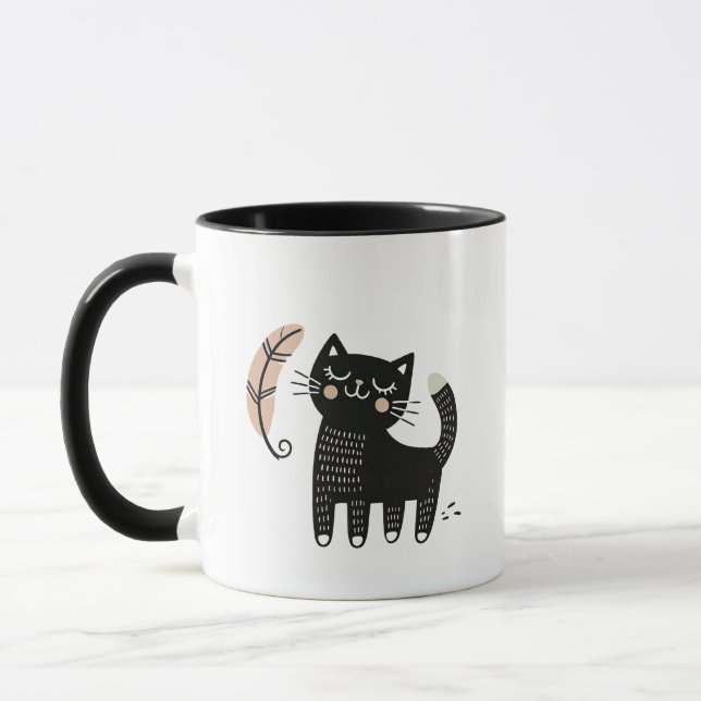 Caneca Gato Negro Whimsical assistindo mosca de penas (Esquerda)