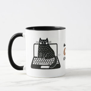 Caneca Gato Negro Whimsso Sentado no Laptop