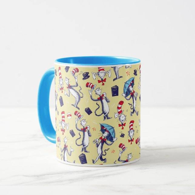 Caneca Gato No Chapéu | Padrão amarelo (Frente Esquerda)