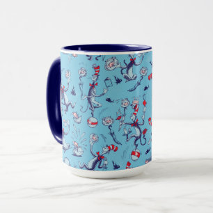 Caneca Gato No Chapéu Padrão Azul