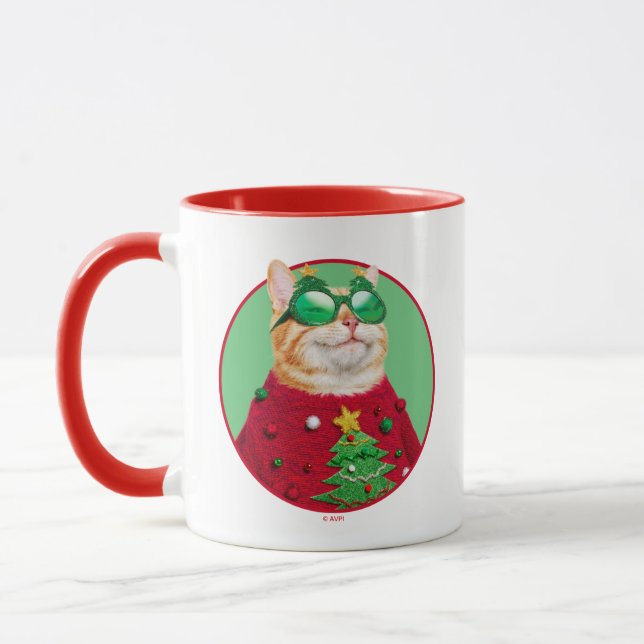 Caneca Gato no suéter de Natal Feio (Esquerda)