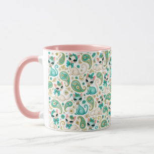 Caneca Gato Paisley Vintage dos anos 60 