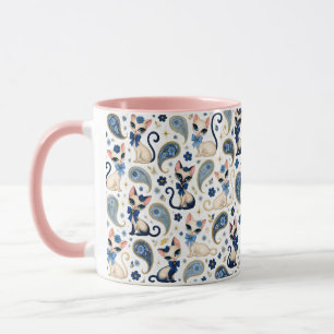 Caneca Gato Paisley Vintage dos anos 60 