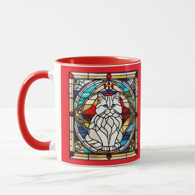 Caneca Gato Persa Branco Fofo em Vidro Pintado (Esquerda)