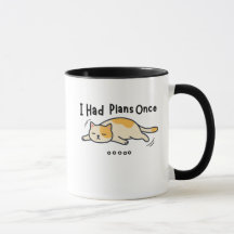 Caneca Gato Preguiçoso Engraçado Eu Tinha Planos U