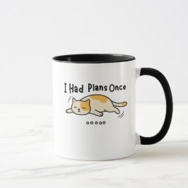 Caneca Gato Preguiçoso Engraçado Eu Tinha Planos U