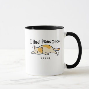 Caneca Gato Preguiçoso Engraçado Eu Tinha Planos U