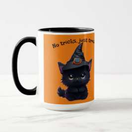 Caneca Gato preto branco e branco do Dia das Bruxas