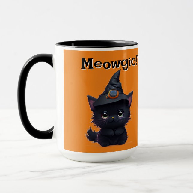 Caneca Gato preto branco e mágico do Dia das Bruxas (Esquerda)
