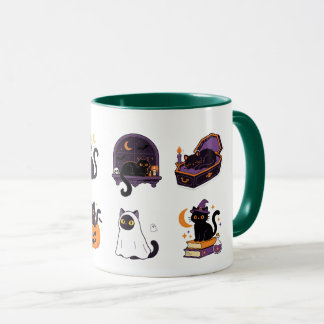 Caneca Gato Preto Bruxa de Halloween Fofo