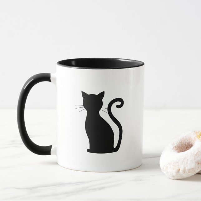 Caneca Gato Preto-Cinto Frio Difundido Preto e Branco (Com Donut)