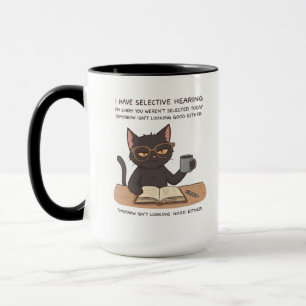 Caneca Gato Preto com Audição Seletiva - Humor Sarcástico