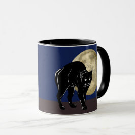 Caneca Gato Preto De Vassoura Do Halloween Numa Noite De