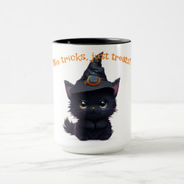 Caneca Gato preto Dia de as Bruxas engraçado bonito