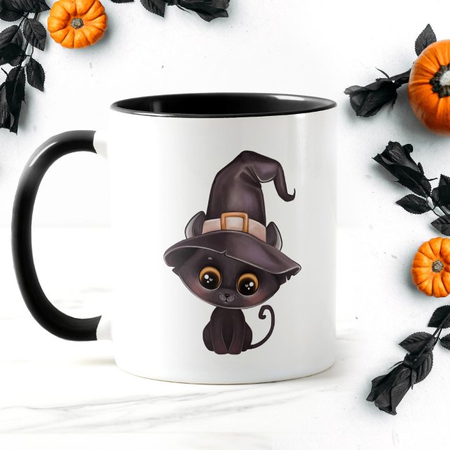 Caneca Gato preto e bonito Feliz Dia das Bruxas esculpido (Criador carregado)