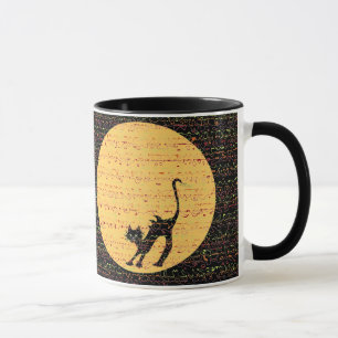 Caneca Gato preto e Lua cheia de arqueamento festivos