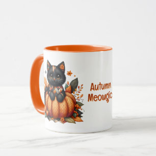 Caneca Gato Preto em Abóbora com Padrão de Colcha de Outo