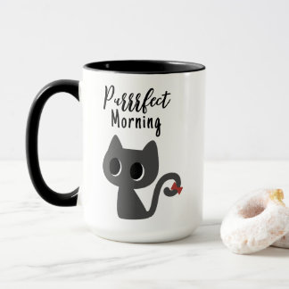Caneca Gato Preto Engraçado Manhã Perfeita Gatinho Fofo