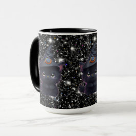 Caneca Gato preto fofo e caprichoso de Halloween