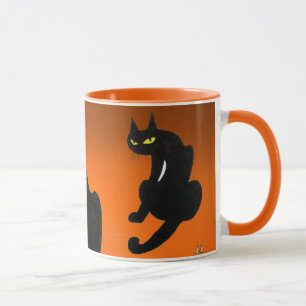 Caneca GATO PRETO NINJA Laranja Halloween