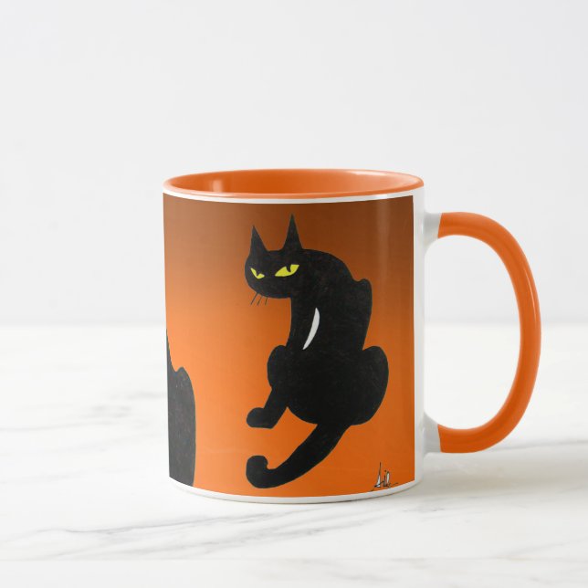 Caneca GATO PRETO NINJA Laranja Halloween (Direita)
