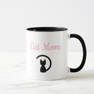 Caneca Gato Preto Silhueta Mãe Gato Rosa Minimalista Scri