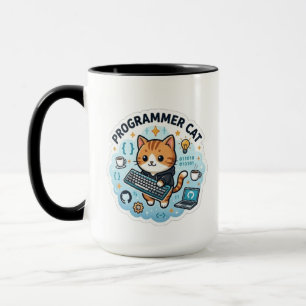 Caneca Gato Programador Fofo Adesivo de Vinil de Codifica