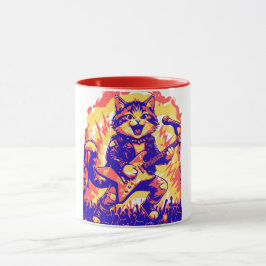 Caneca Gato Rockstar Elétrico Tocando Guitarra