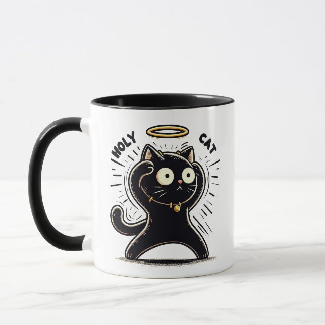 Caneca Gato Sagrado - Alertar Gato Negro com Engraçado Ha (Esquerda)