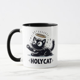 Caneca Gato Sagrado - Gato Negro Asas com Halo Cute