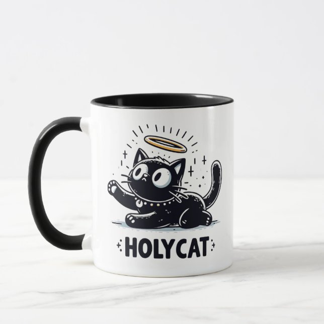 Caneca Gato Sagrado - Gato Negro Asas com Halo Cute (Esquerda)
