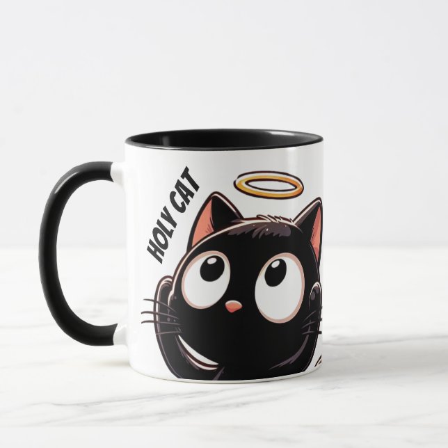 Caneca Gato Sagrado - Gato Negro Bonito com Halo (Esquerda)