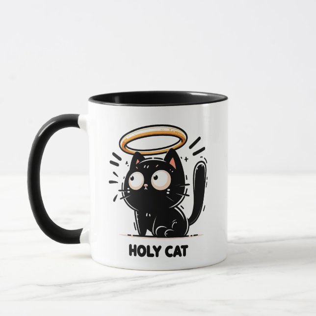 Caneca Gato Sagrado - Gato Negro Bonito com Maçã Engraçad (Esquerda)