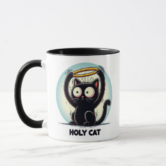 Caneca Gato Sagrado - Gato Negro Segurando Halo Acima da