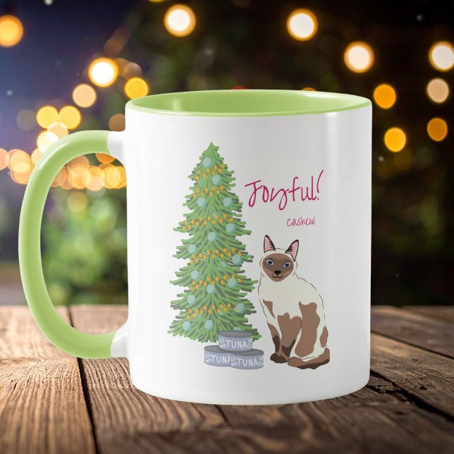 Caneca Gato Siames Cute com Tuna Natal Alegre  (Criador carregado)