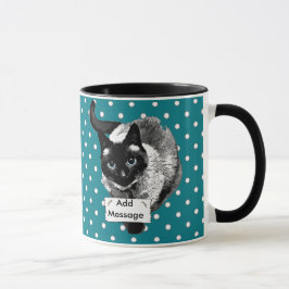 Caneca Gato Siames de Olhos Azuis Segurando Placa em Bran