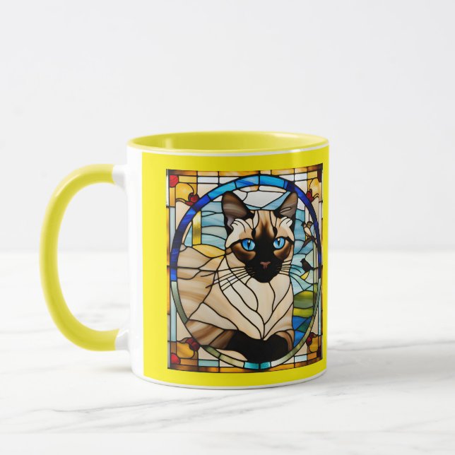 Caneca Gato Siamês Fofo em Vidro Pintado (Esquerda)
