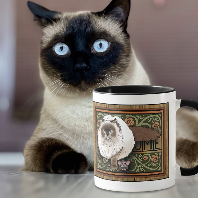 Caneca Gato Siameses de Boas-Vindas Fofo Rato Vintage (Criador carregado)