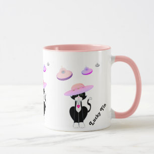 Caneca Gato Smoking de Sorte e Discos Voadores